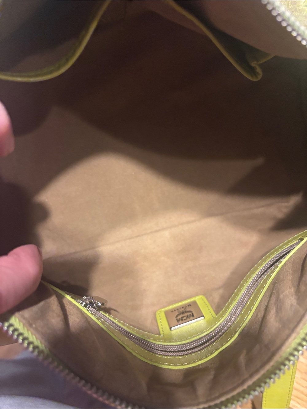 MCM limited edition suede stripes suede inside white and Lime Barrel Satchel - Picture 11 of 17